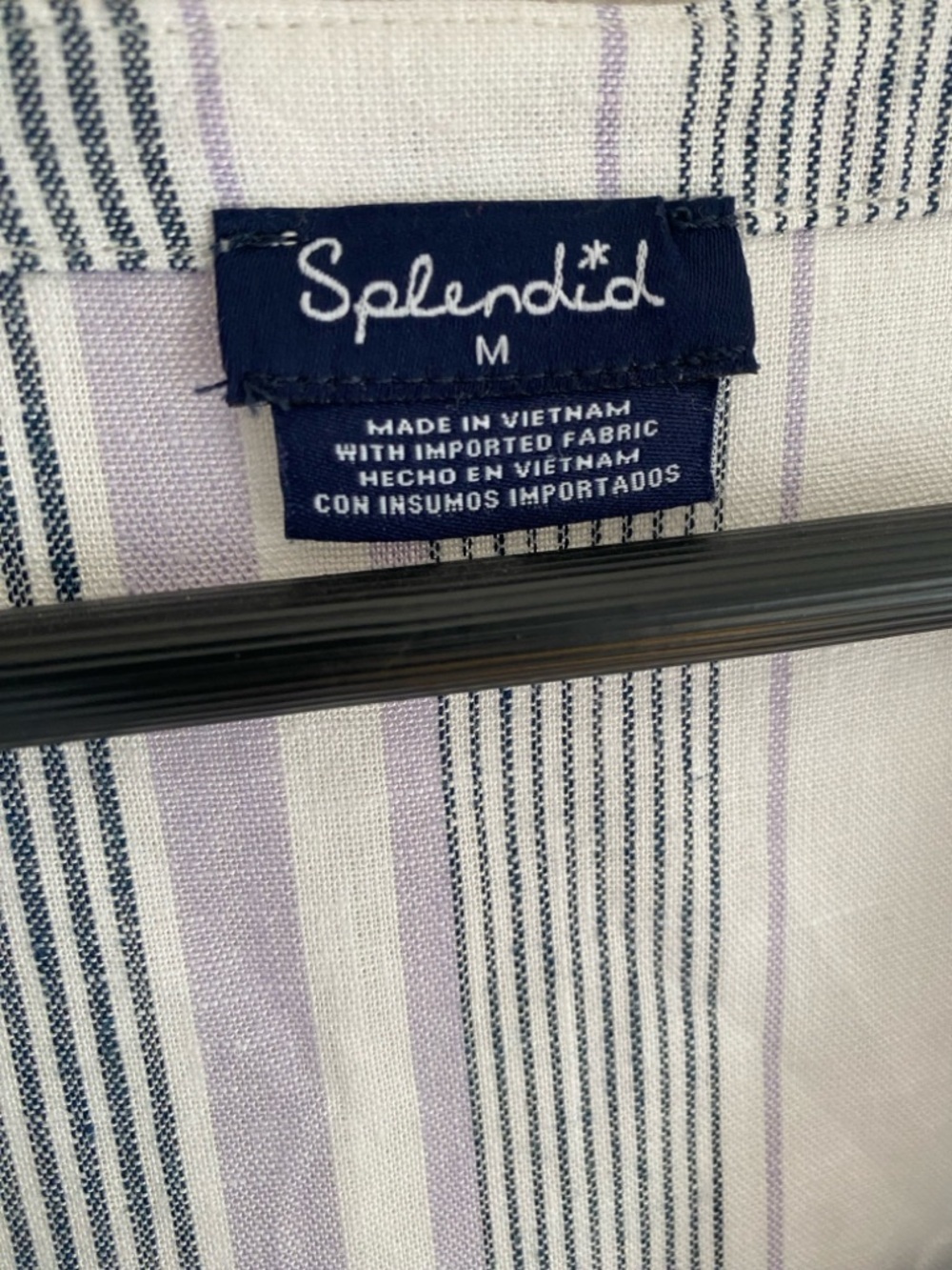 Splendid Purple and White Striped Linen Blend V-Neck Blouse Women’s Size Medium - Picture 3 of 8